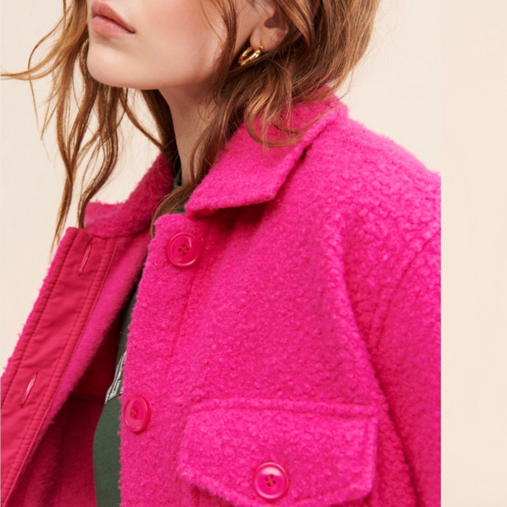 Women's Pink Bouclé Shirt Jacket, New Without Tags, Size S Oversized Can Fit M